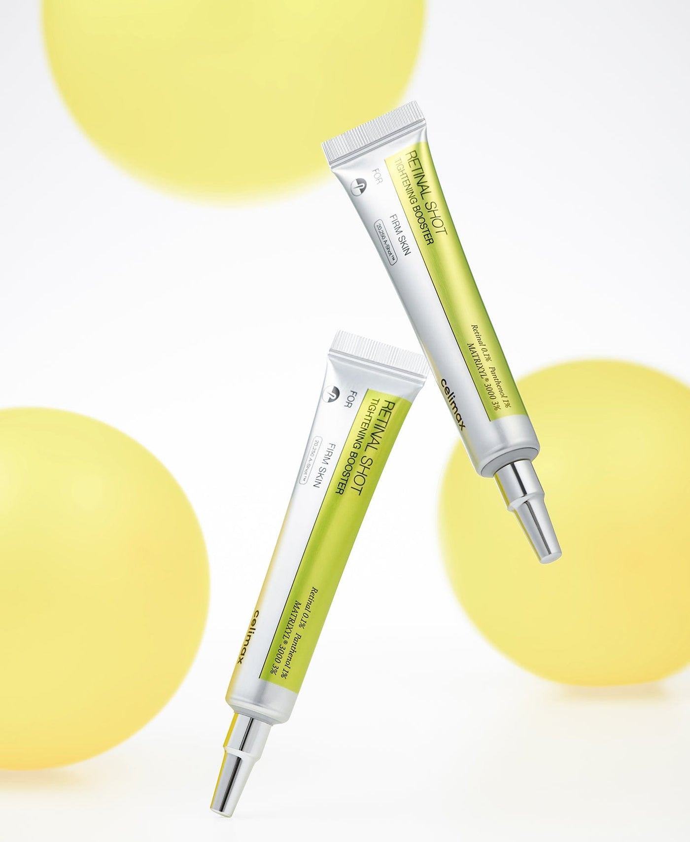 Celimax Retinal Shot Tightening Booster tubes met gele accenten
