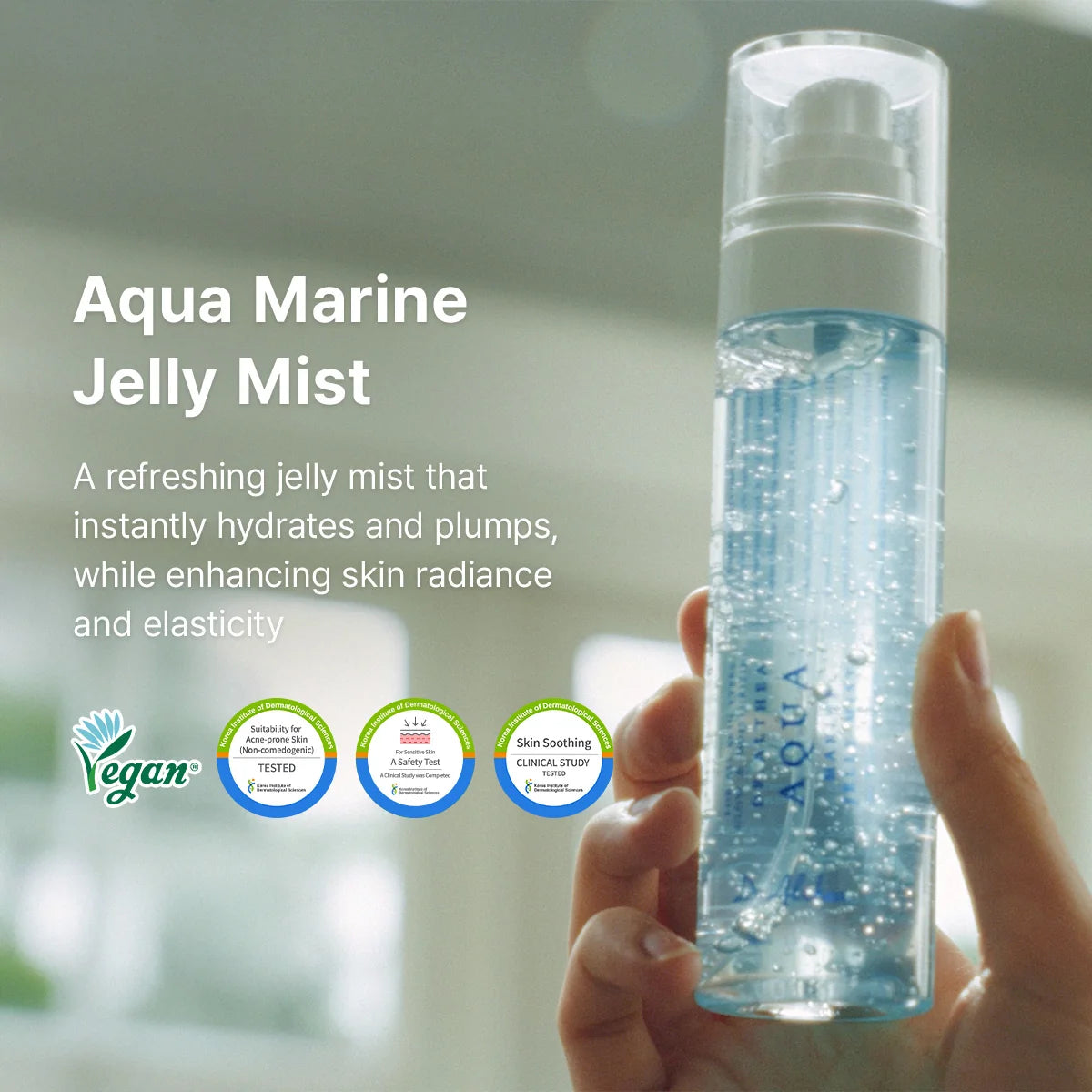 Dr. Althea Aqua Marine Jelly Mist is vegan, niet-comedogeen en getest voor de gevoelige huid