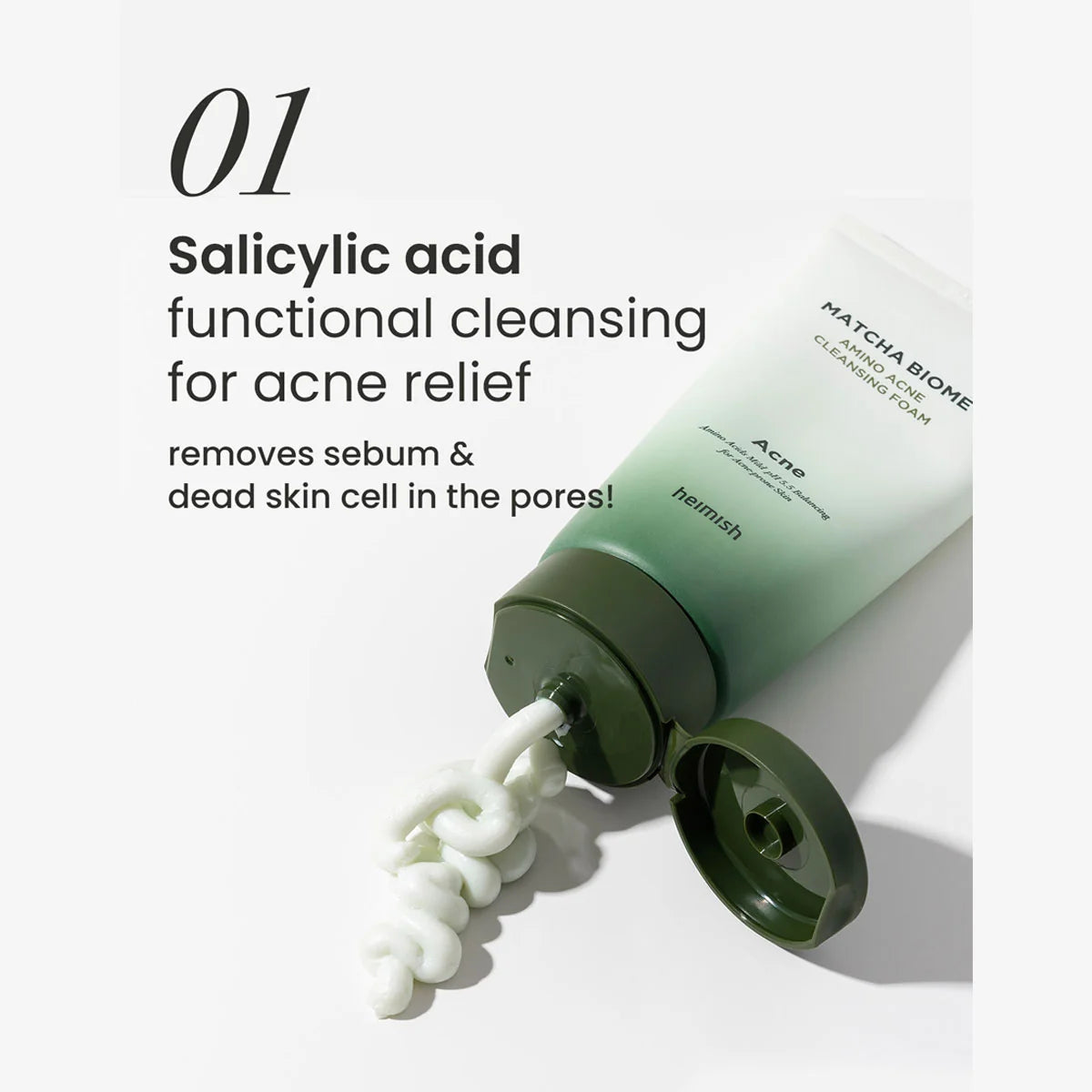 Infographic: salicylzuur verwijdert talg en dode huidcellen uit de poriën in de Heimish acne-reiniger