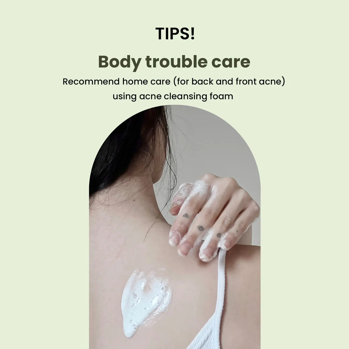 Infographic: gebruik de Heimish Matcha Biome acne-reiniger ook op het lichaam bij rug- en borstacne