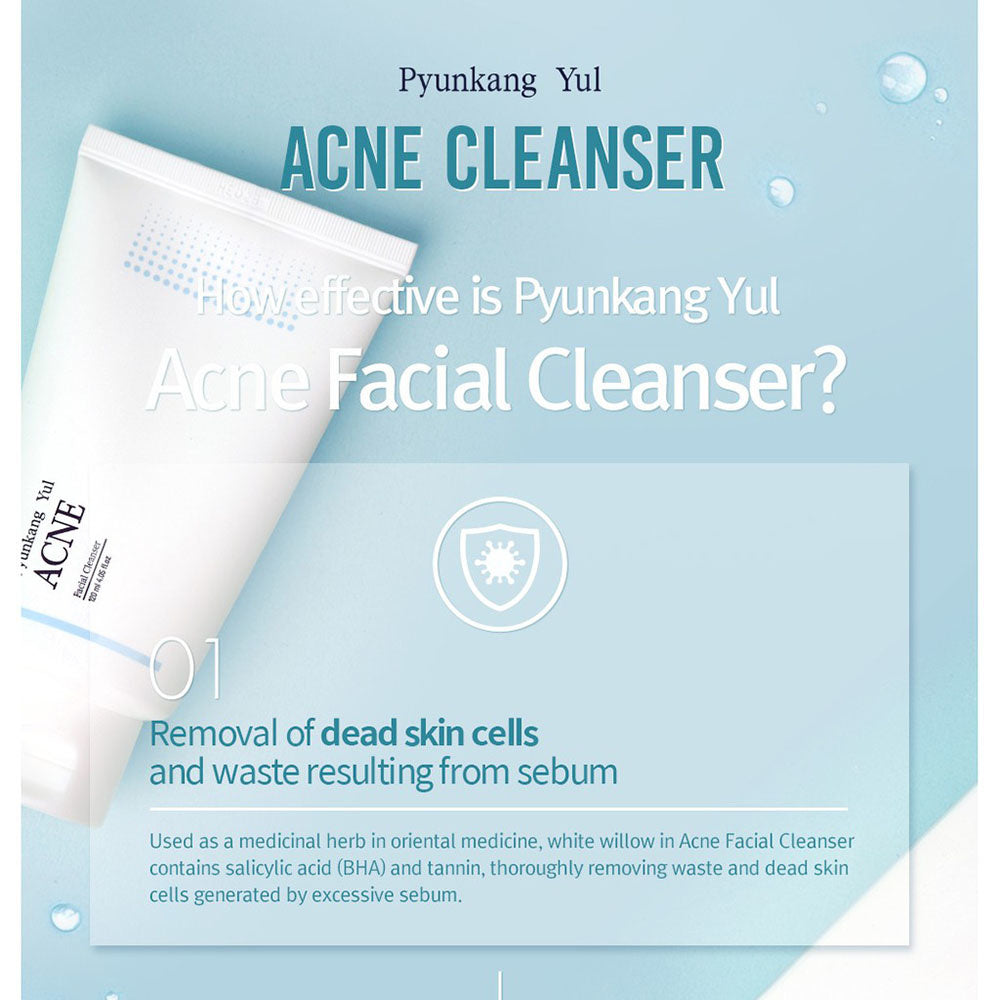 Infographic: wilgenbast met salicylzuur (BHA) in de Pyunkang Yul Acne Facial Cleanser verwijdert dode huidcellen en talg