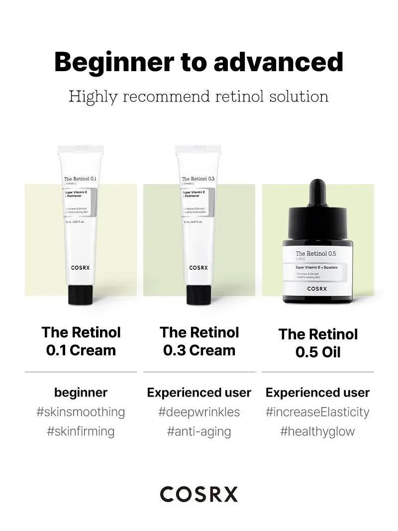 COSRX retinol-lijn van beginner tot gevorderd: The Retinol 0.1 Cream, 0.3 Cream en 0.5 Oil