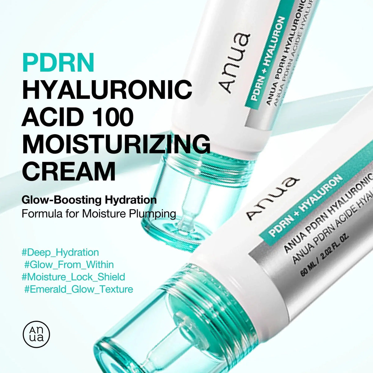 Anua PDRN Hyaluronic Acid 100 Moisturizing Cream, twee tubes, hydraterende crème voor een stralende huid