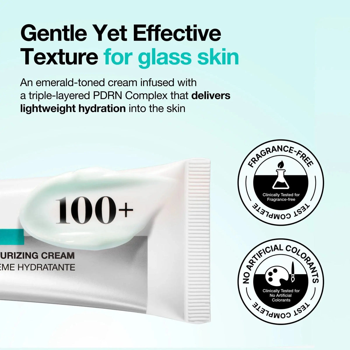 Anua PDRN Hyaluronic Acid 100 Moisturizing Cream, groene gel-crème textuur, parfumvrij en zonder kunstmatige kleurstoffen