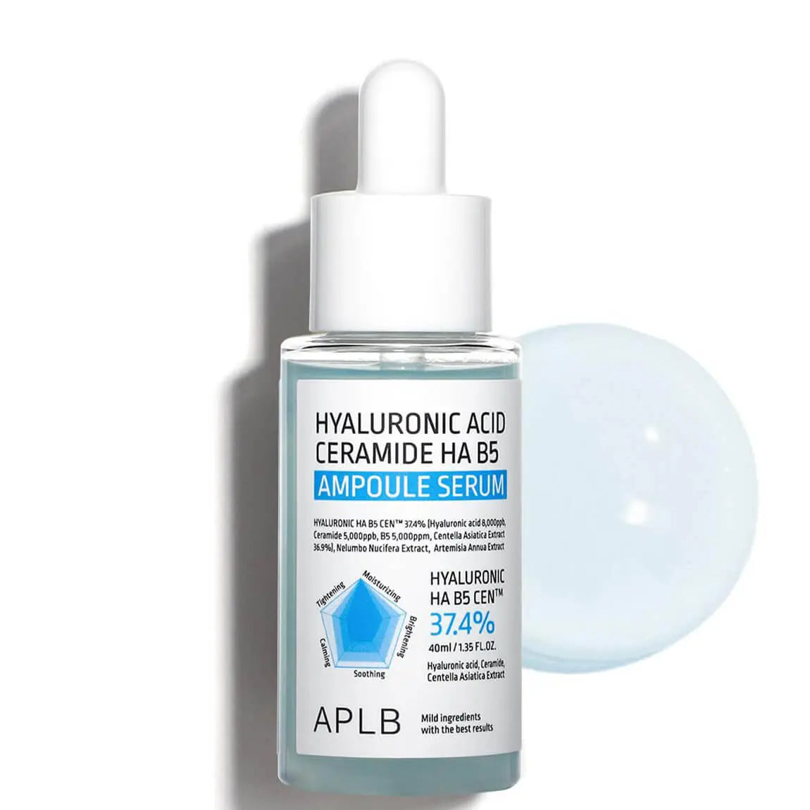 APLB Hyaluronic Acid Ceramide HA B5 Ampoule Serum 40 ml, flacon met pipet en een druppel serum