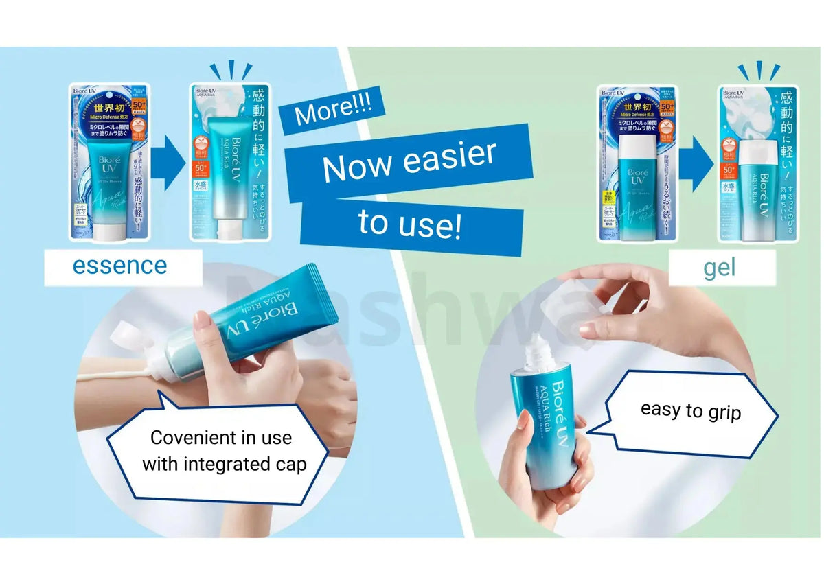 Bioré UV Aqua Rich Watery Essence SPF50+ PA++++, nieuwe tube met dop is makkelijker te gebruiken