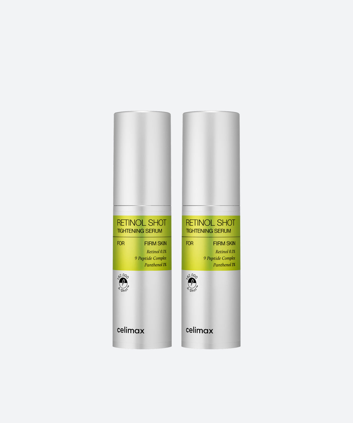 Twee flesjes Celimax Vita A Retinol Shot Tightening Serum naast elkaar