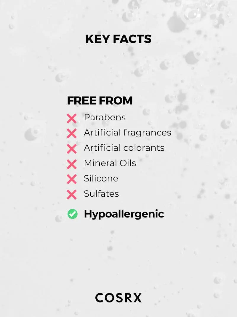 COSRX Low pH Good Morning Gel Cleanser is hypoallergeen en vrij van parabenen, parfum, siliconen en sulfaten