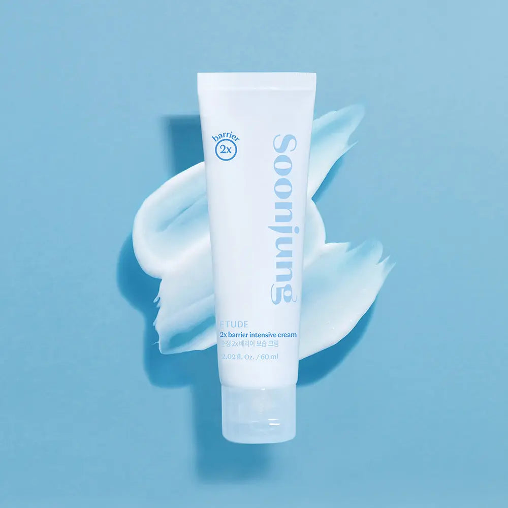 ETUDE SoonJung 2x Barrier Intensive Cream, tube op uitgestreken crème tegen blauw