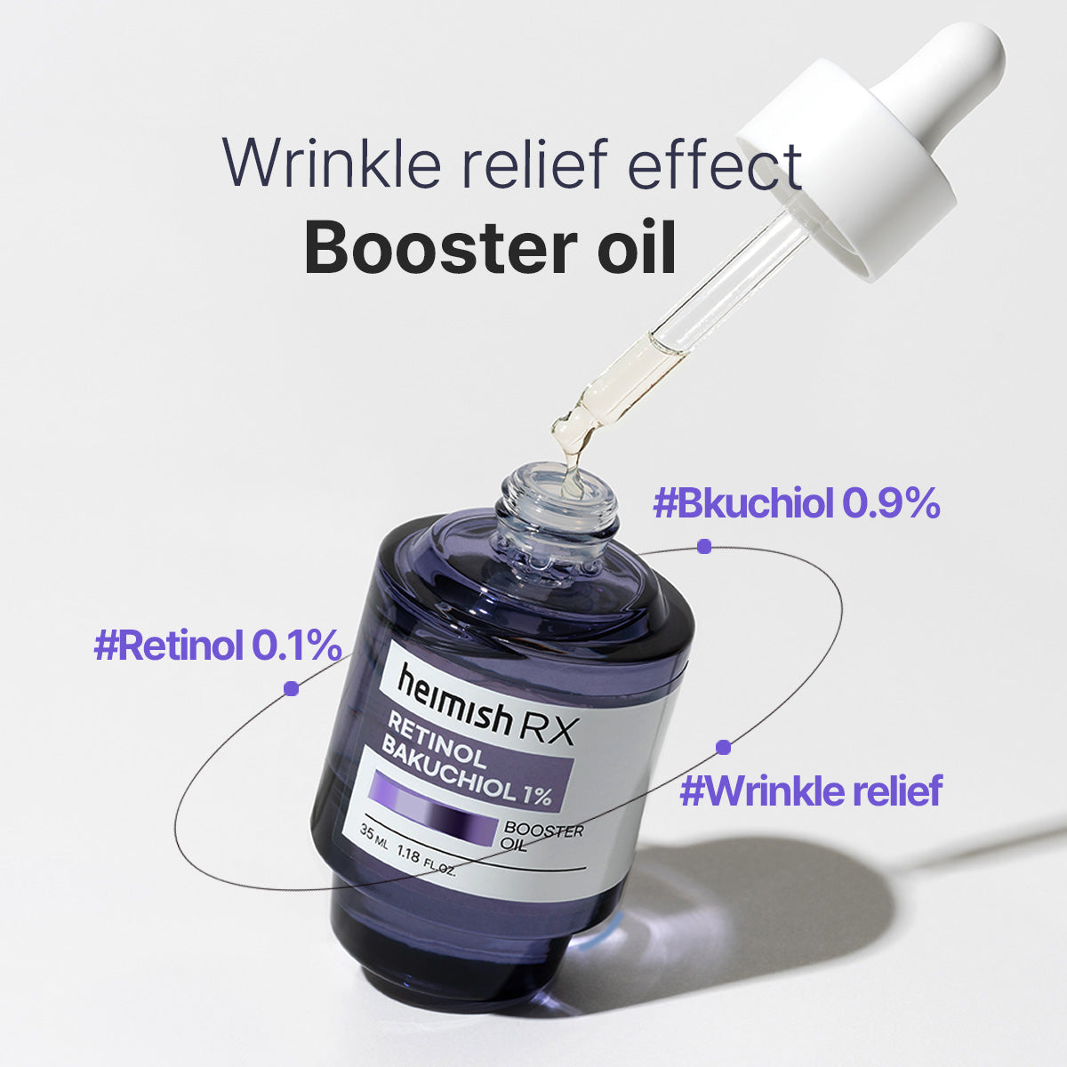 heimish RX Retinol Bakuchiol Booster Oil met pipet, booster olie met 0,1% retinol en 0,9% bakuchiol tegen rimpels