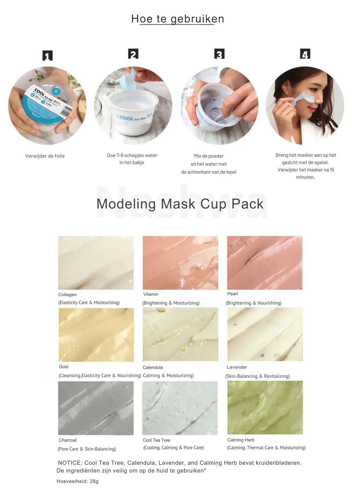LINDSAY Modeling Mask Cup Pack Collagen, gebruik in 4 stappen en overzicht van alle varianten