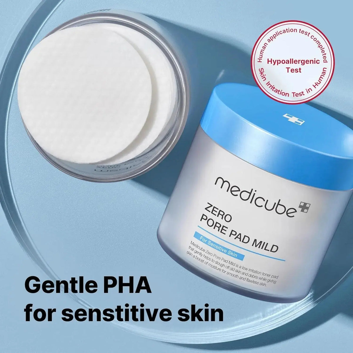 Medicube Zero Pore Pad Mild met milde PHA, volgens het merk hypoallergeen getest