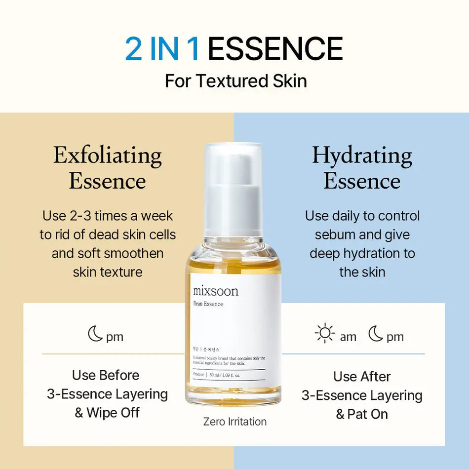 mixsoon Bean Essence, 2-in-1: exfoliërende en hydraterende essence