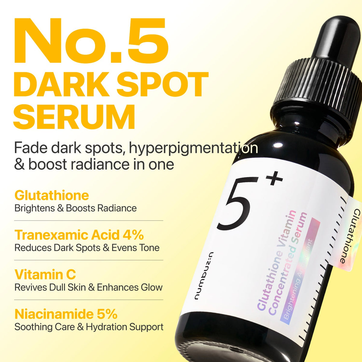Numbuzin No.5 Vitamin Concentrated Serum met glutathion, 4% TXA, vitamine C en 5% niacinamide