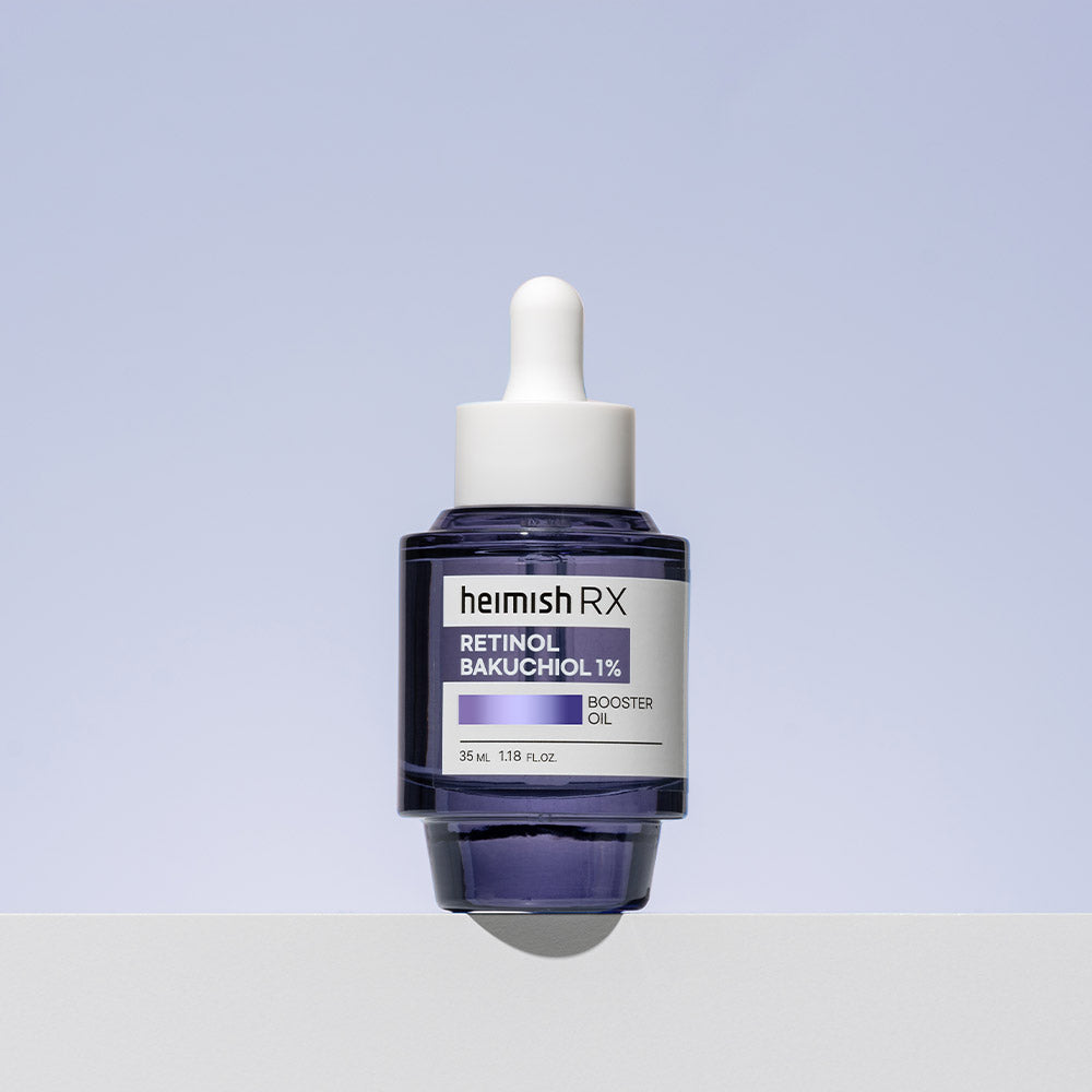 heimish Rx Retinol Bakuchiol Booster Oil 35ml flesje op paarse achtergrond