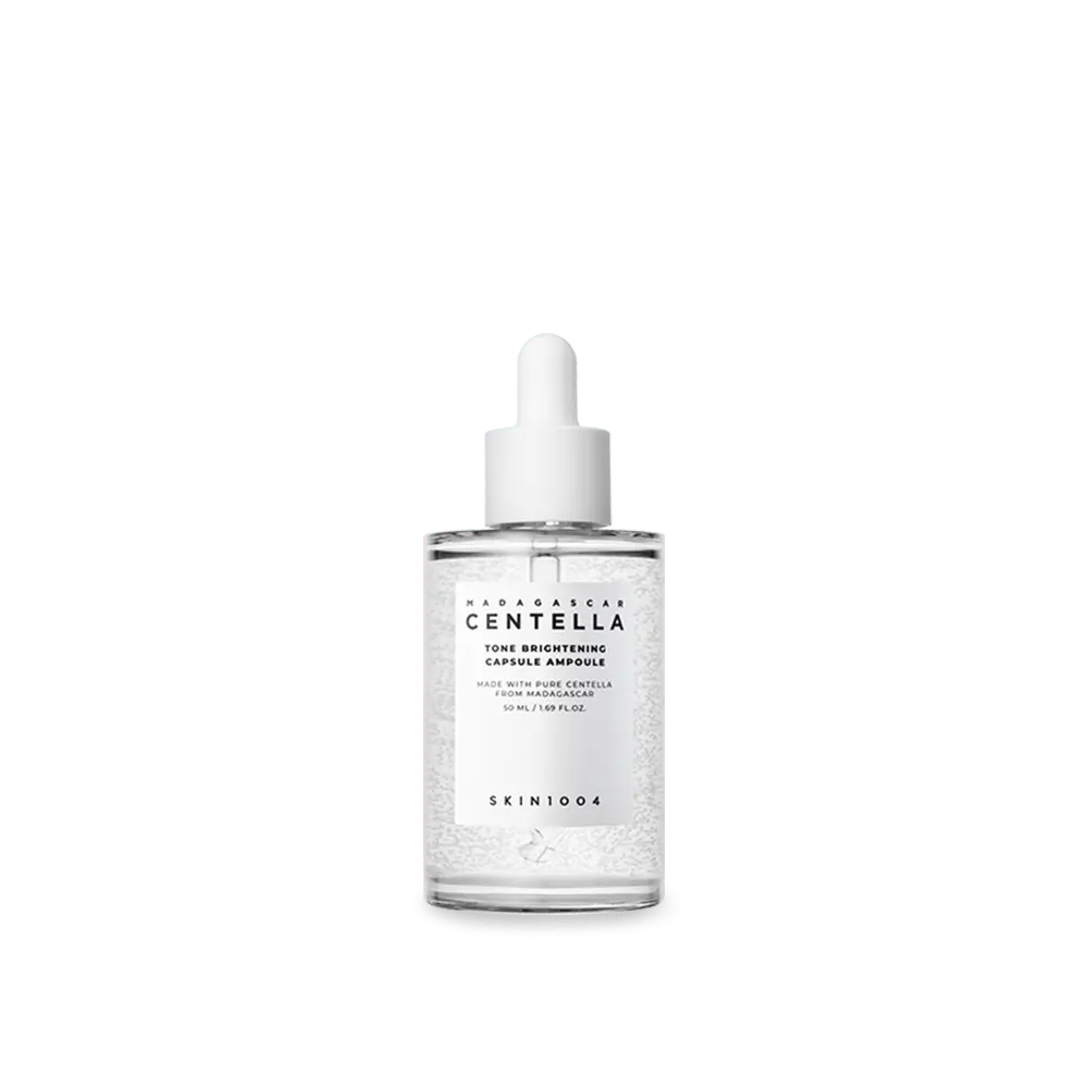 SKIN1004 Tone Brightening Capsule Ampoule vooraanzicht, heldere ampoule met witte capsules