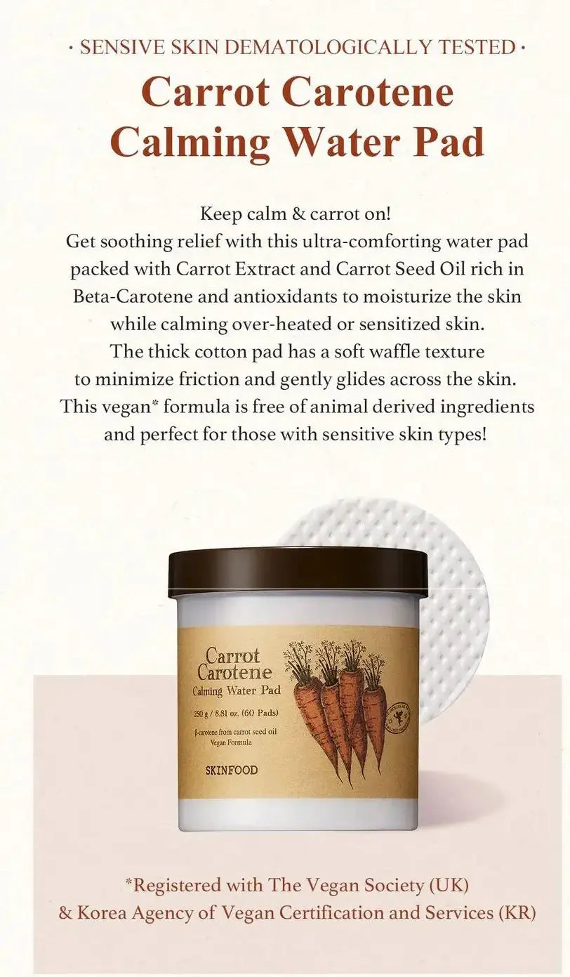SKINFOOD Carrot Carotene Calming Water Pad met wortelextract en wortelzaadolie, vegan en dermatologisch getest