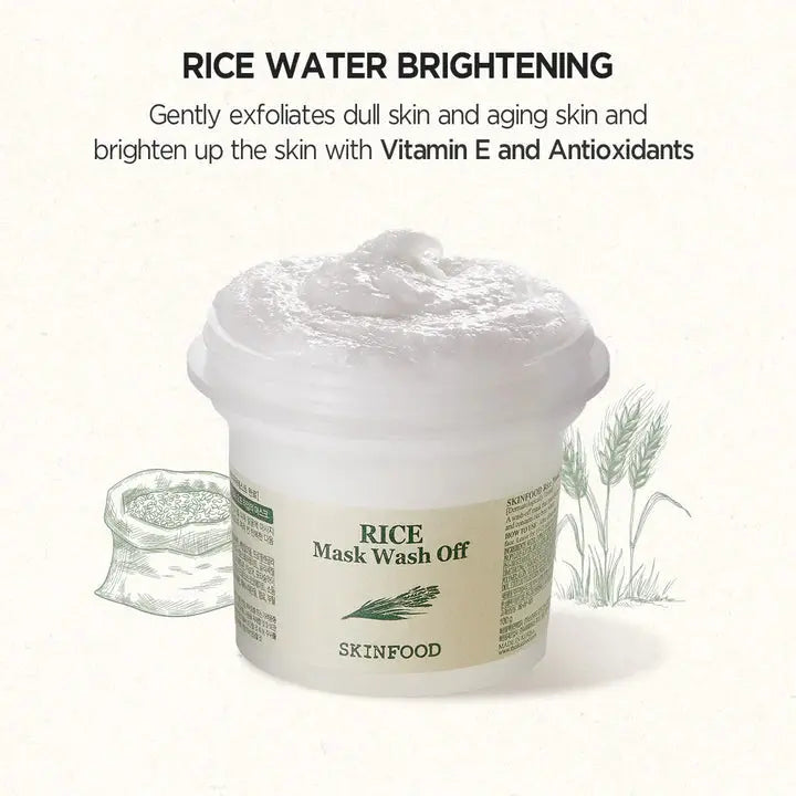 SKINFOOD Rice Mask Wash Off met rijstwater, vitamine E en antioxidanten, exfolieert de doffe huid