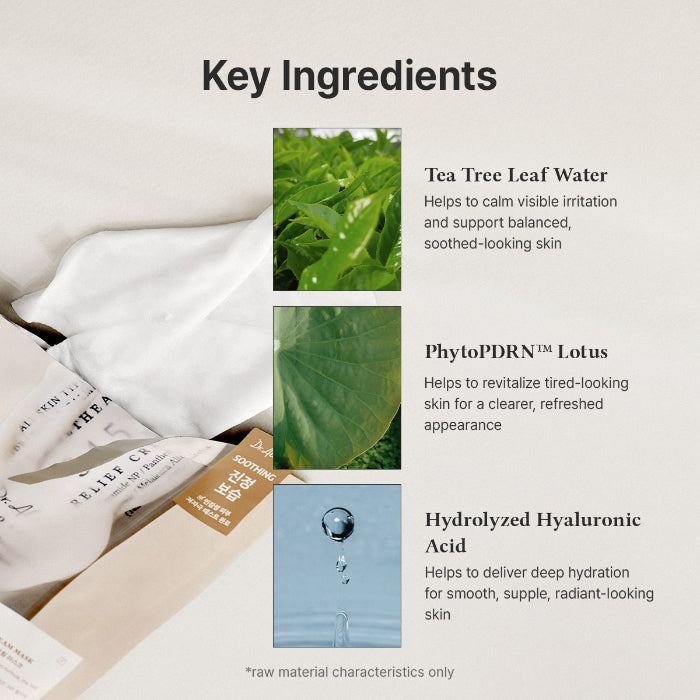 Belangrijkste ingrediënten van het Dr. Althea 345 Relief Cream Mask: tea tree bladwater, PhytoPDRN, gehydrolyseerd hyaluronzuur