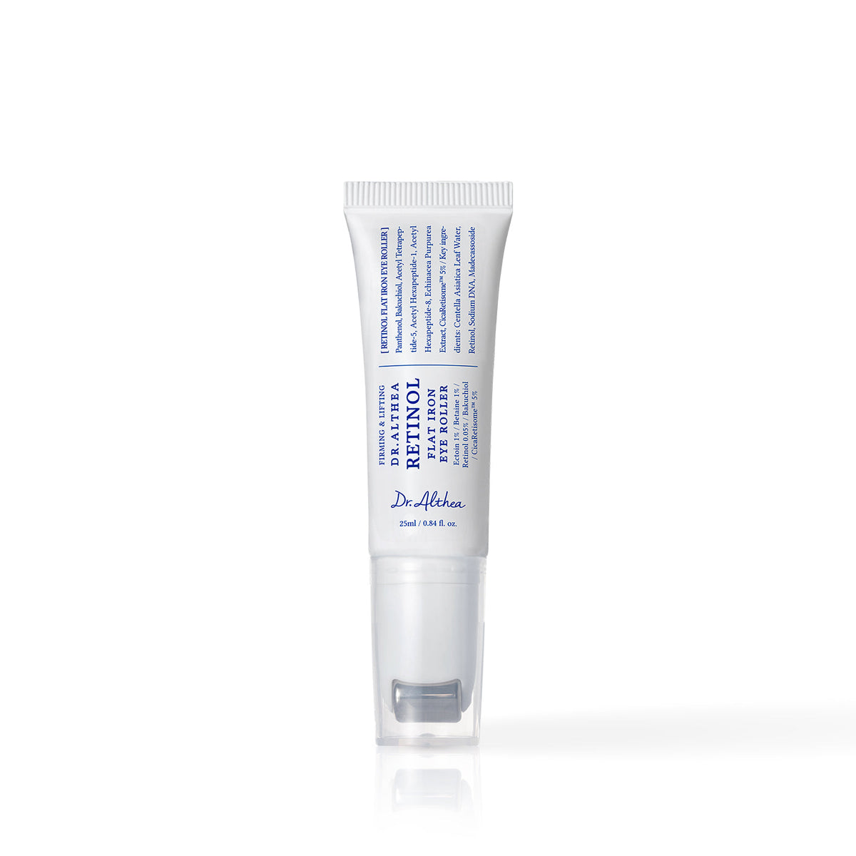 Dr. Althea Retinol Flat Iron Eye Roller 25ml, tube met roller-applicator op witte achtergrond