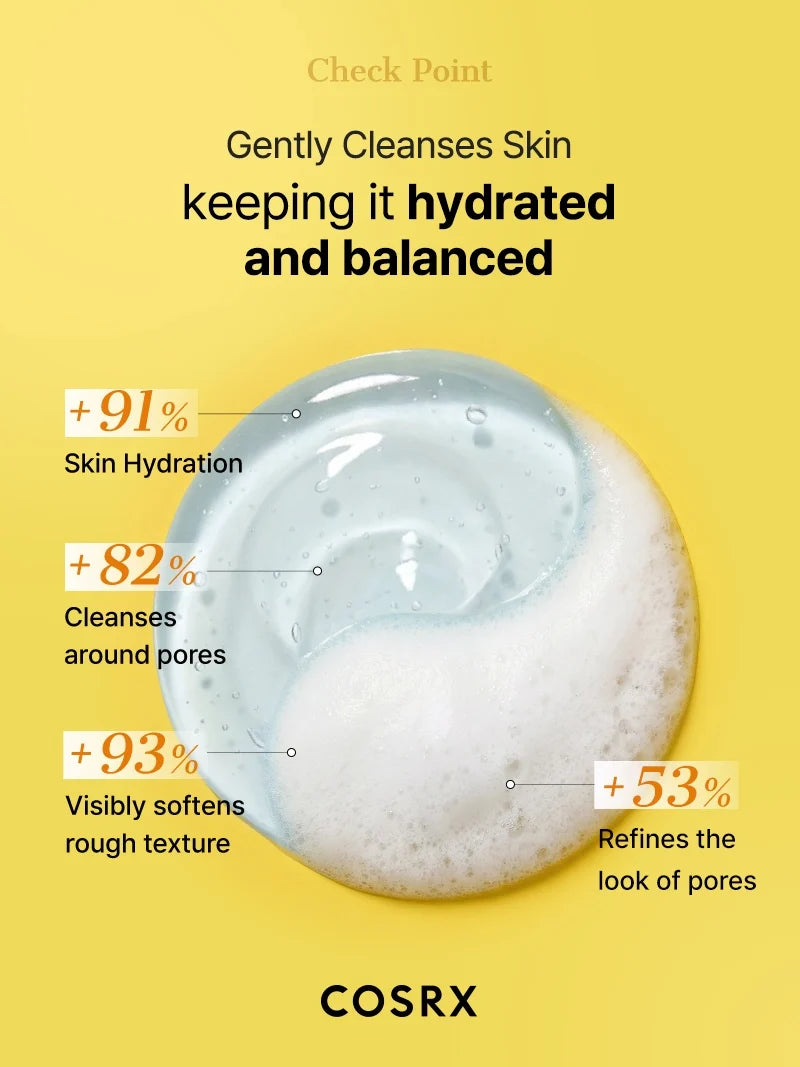 Infographic: klinische resultaten van de CosRX Snail Mucin Gel Cleanser, meer hydratatie en zachtere huid