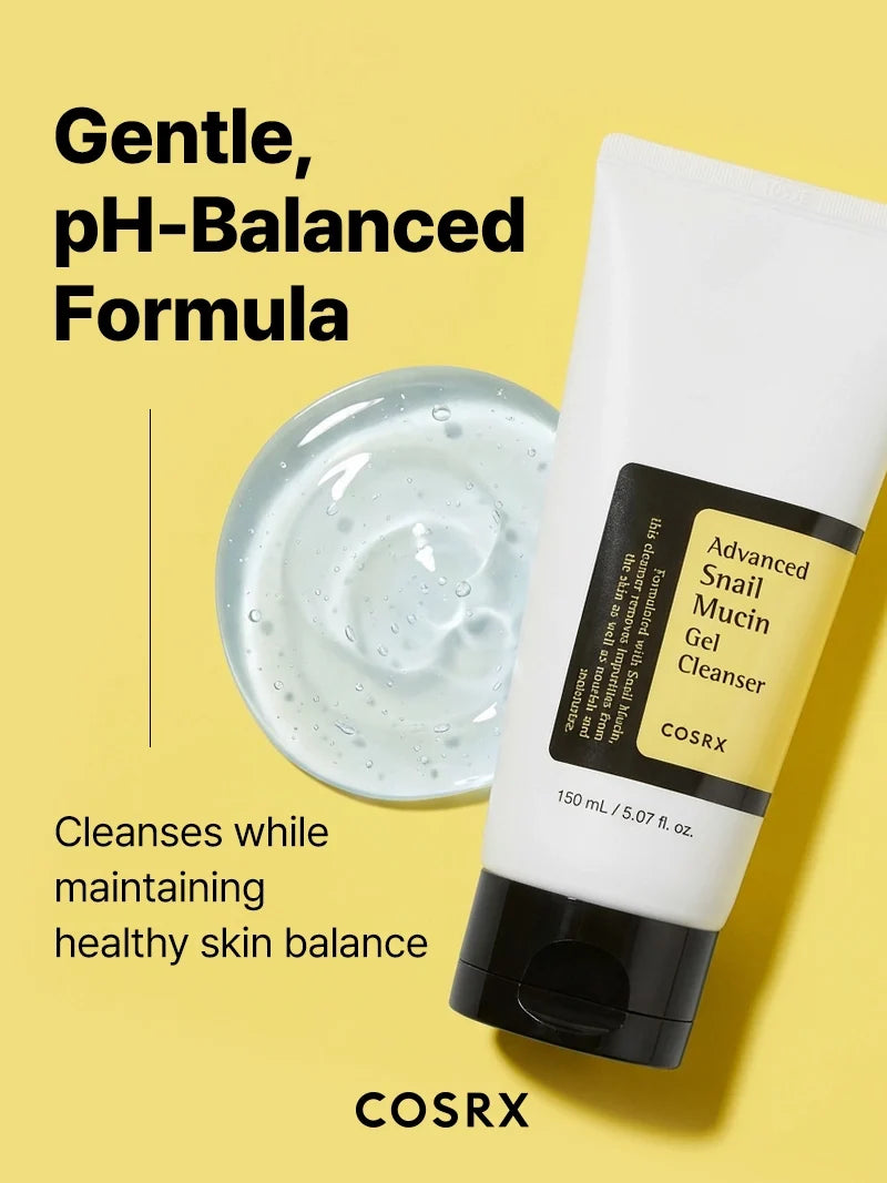 Infographic: milde, pH-gebalanceerde CosRX Advanced Snail Mucin Gel Cleanser