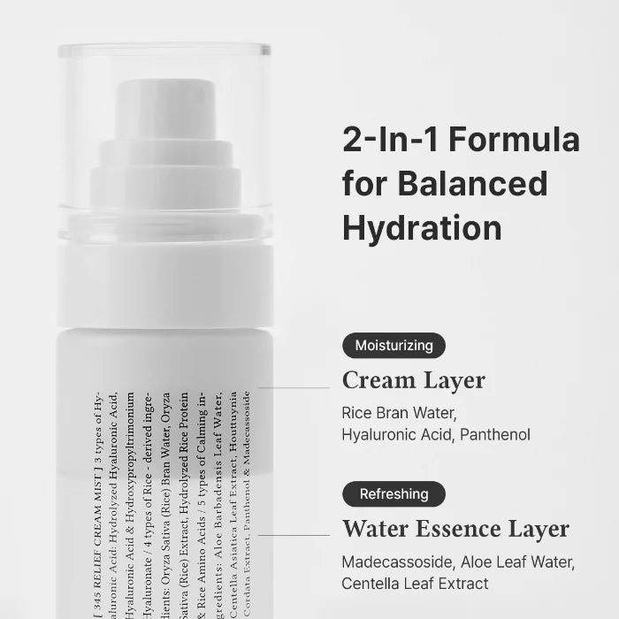 De twee lagen van de Dr. Althea 345 Relief Cream Mist: een verzorgende crèmelaag en een verfrissende wateressence
