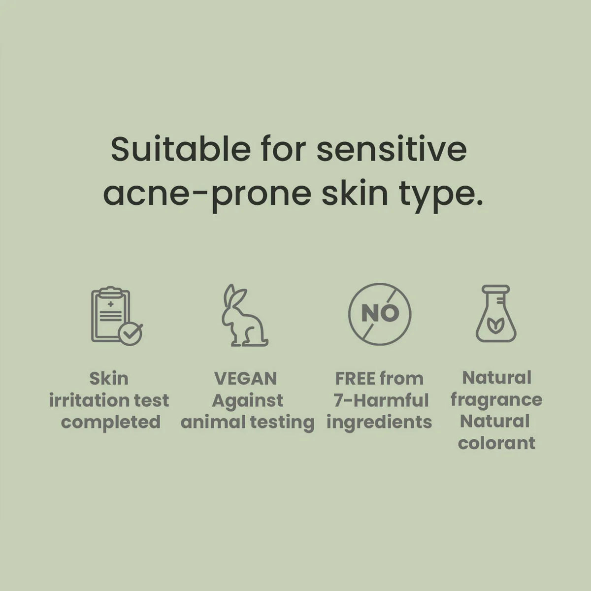 Infographic: geschikt voor de gevoelige acnegevoelige huid, vegan en zonder schadelijke ingrediënten