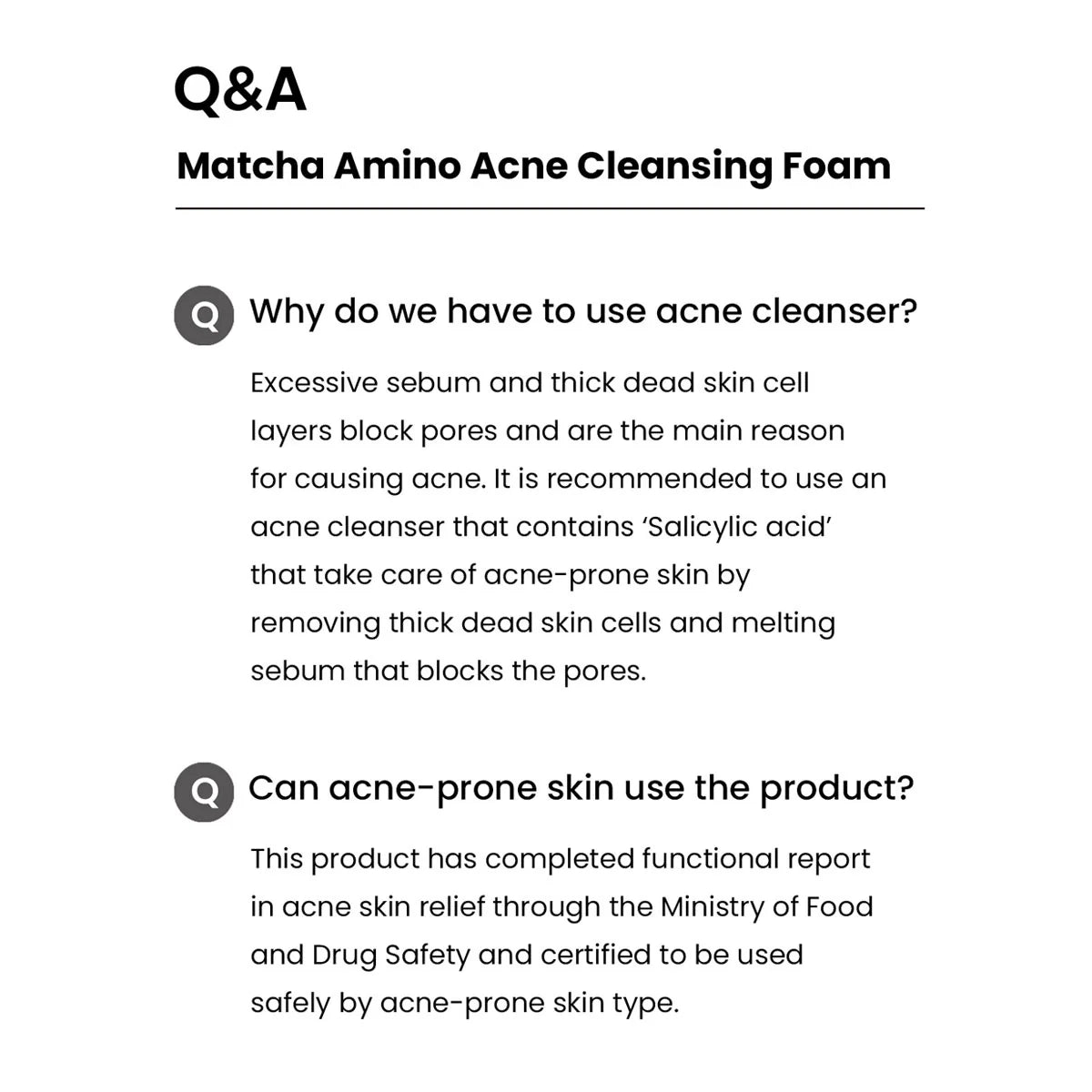 Infographic: veelgestelde vragen over de Heimish Matcha Biome acne-reiniger en salicylzuur