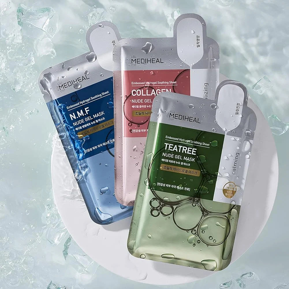 Mediheal Nude Gel Mask serie met N.M.F, Collagen en Teatree op ijs