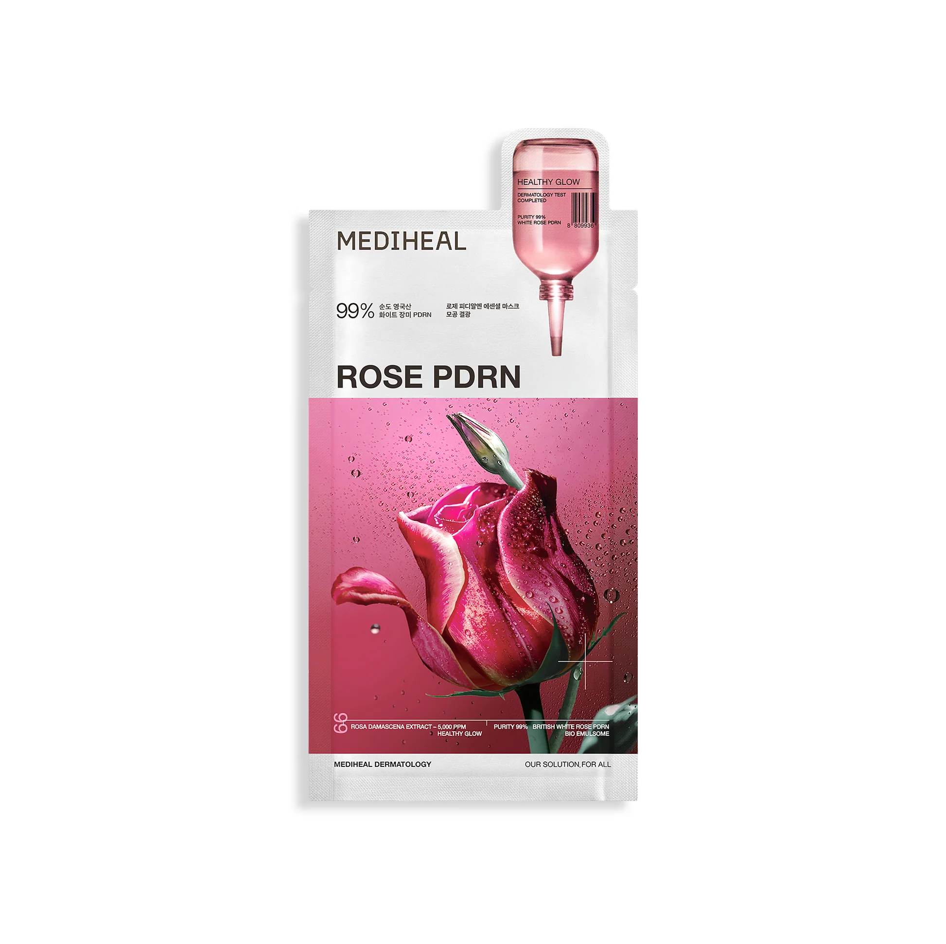 Mediheal Essential Mask Rose PDRN 24 ml sheet masker verpakking met roos
