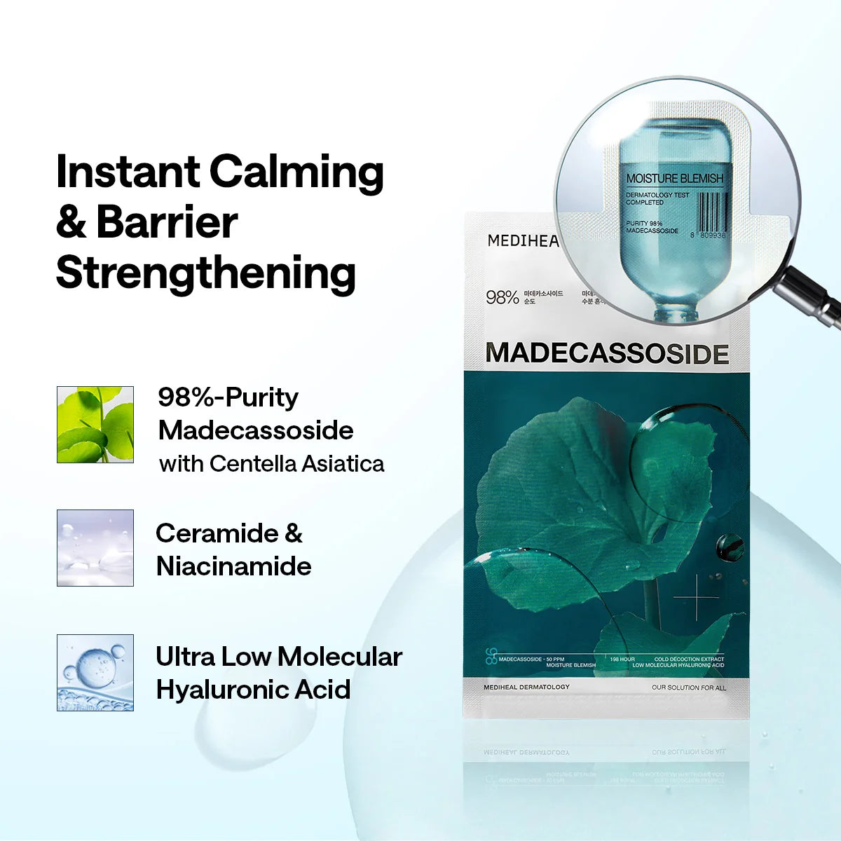 Madecassoside met centella, ceramide, niacinamide en hyaluronzuur in het Mediheal gezichtsmasker