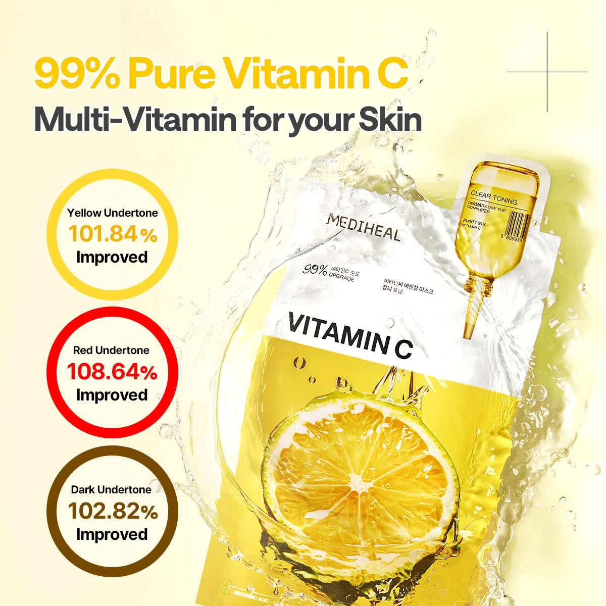 Mediheal Vitamin C Essential Mask verbetert gele, rode en donkere ondertonen in de huid