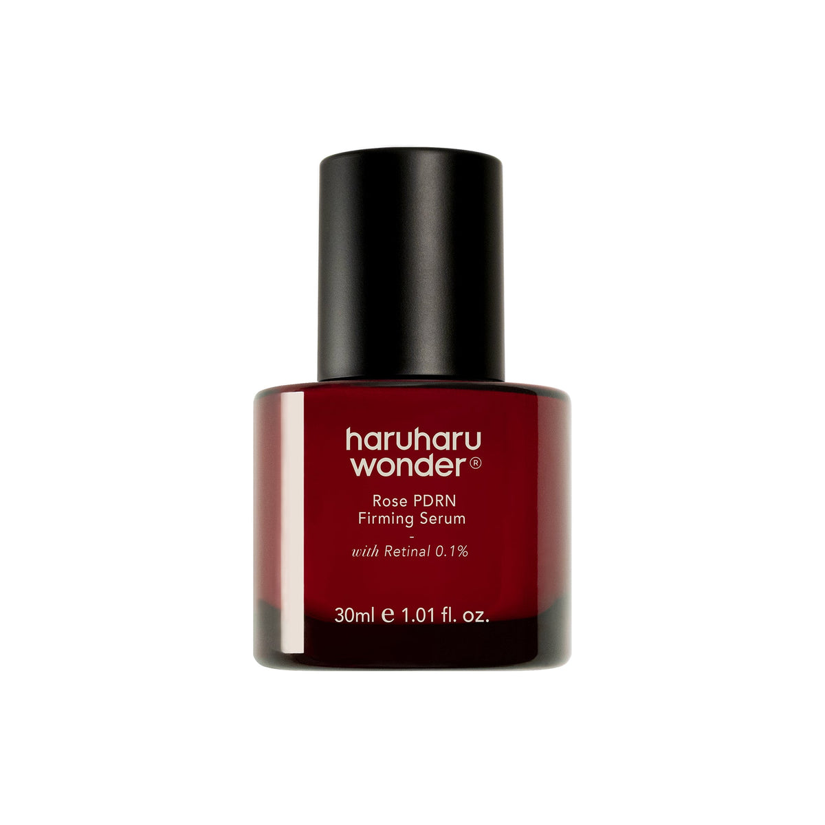 Haruharu Wonder Rose PDRN Firming Serum 30ml met 0,1% retinal, donkerrood flesje op witte achtergrond