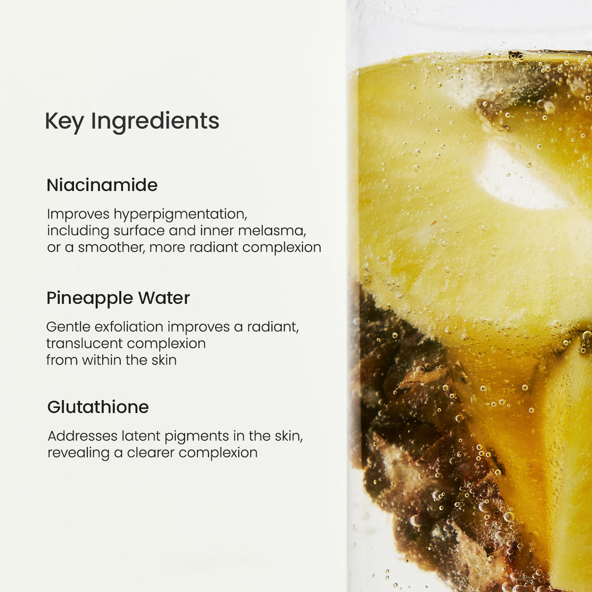 Belangrijkste ingrediënten van het Biodance Radiant Vita masker: niacinamide, ananaswater, glutathion