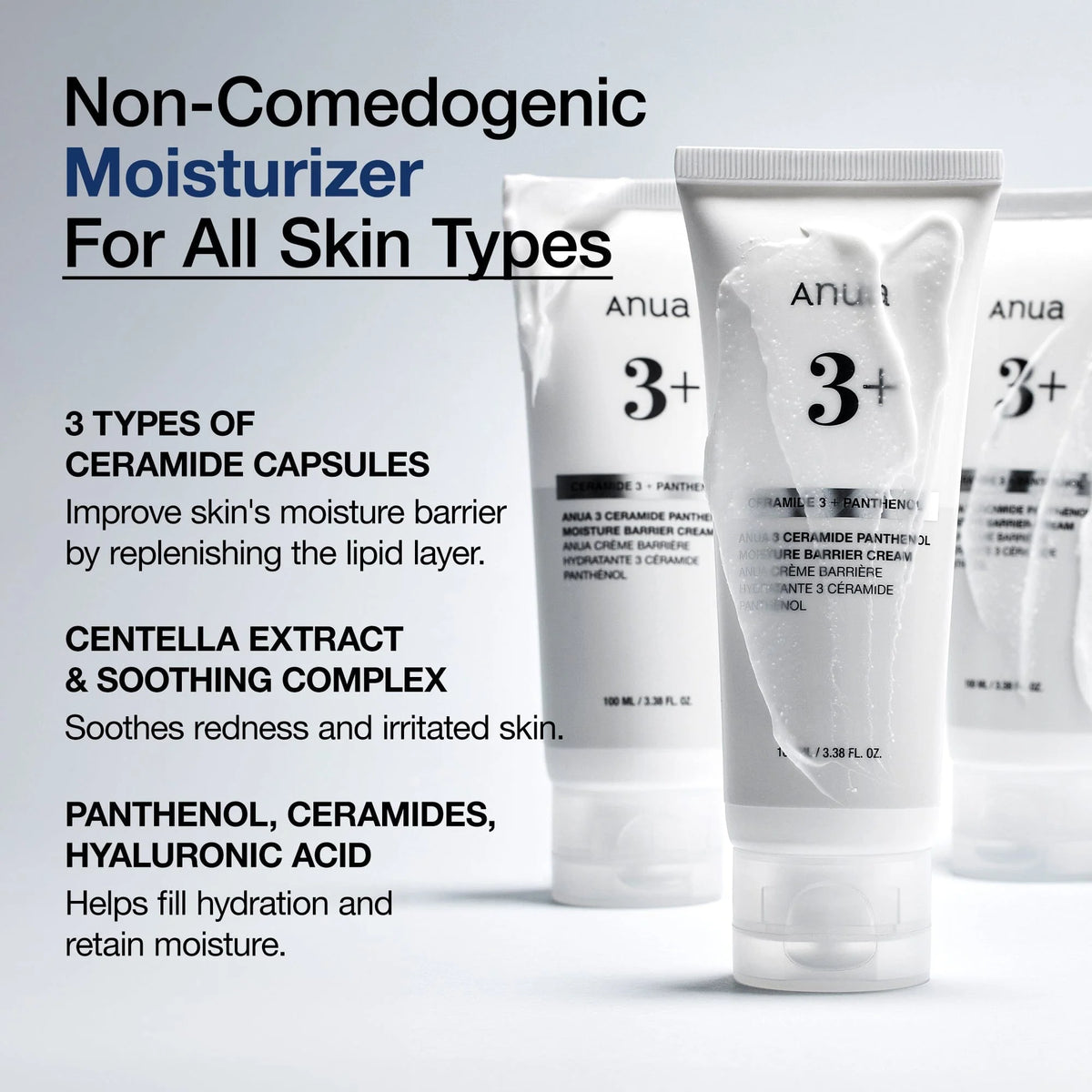 nfographic: de non-comedogene Anua barrièrecrème met ceramiden, centella en panthenol