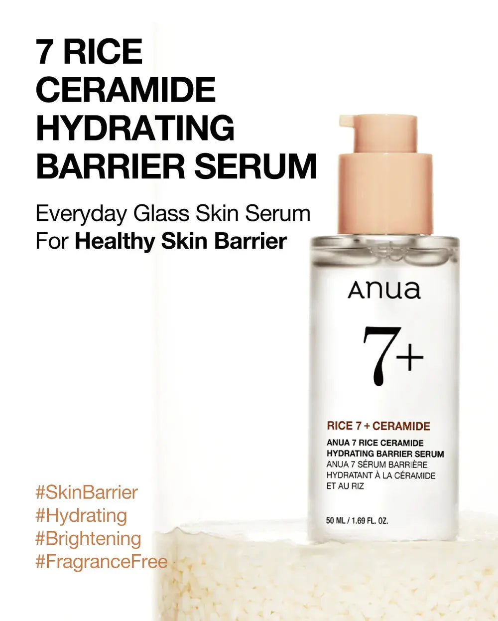 Anua 7 Rice Ceramide Hydrating Barrier Serum, parfumvrij serum voor een gezonde huidbarrière