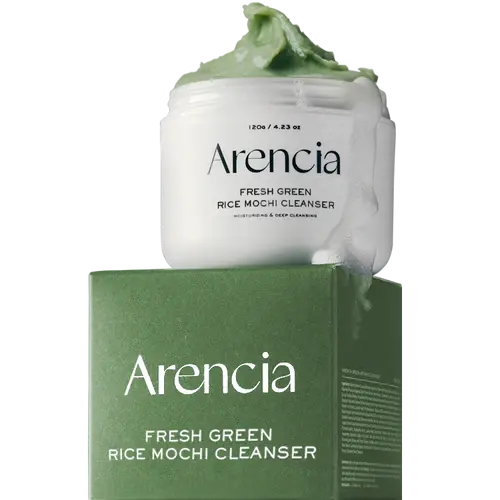 Arencia Fresh Green Rice Mochi Cleanser 120 g, pot met groene reiniger op het doosje
