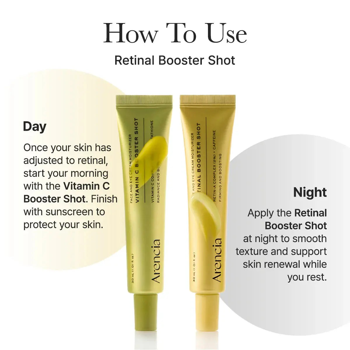 Arencia Vitamin C Booster Shot overdag, combineren met de Retinal Booster Shot 's avonds