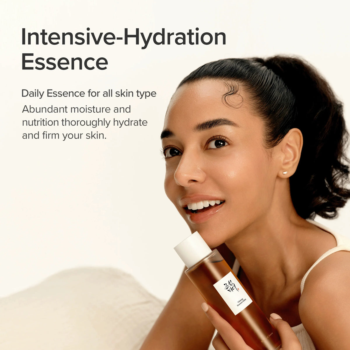 Model met Beauty of Joseon Ginseng Essence Water, intensief hydraterende essence voor elk huidtype