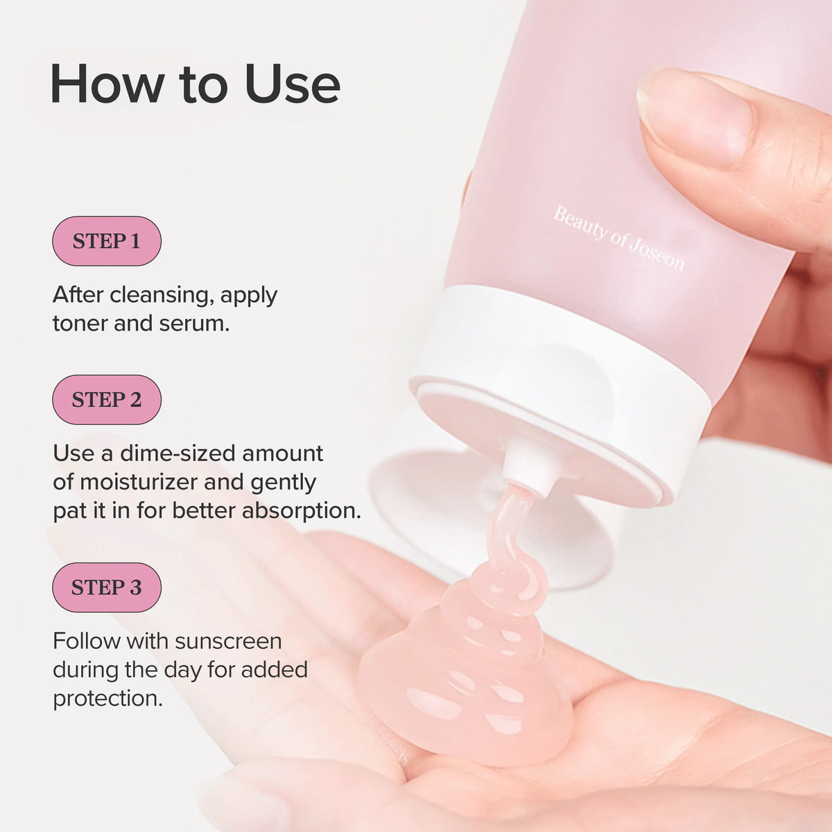 Zo gebruik je Beauty of Joseon Red Bean Water Gel: na toner en serum inkloppen, overdag zonnebrand