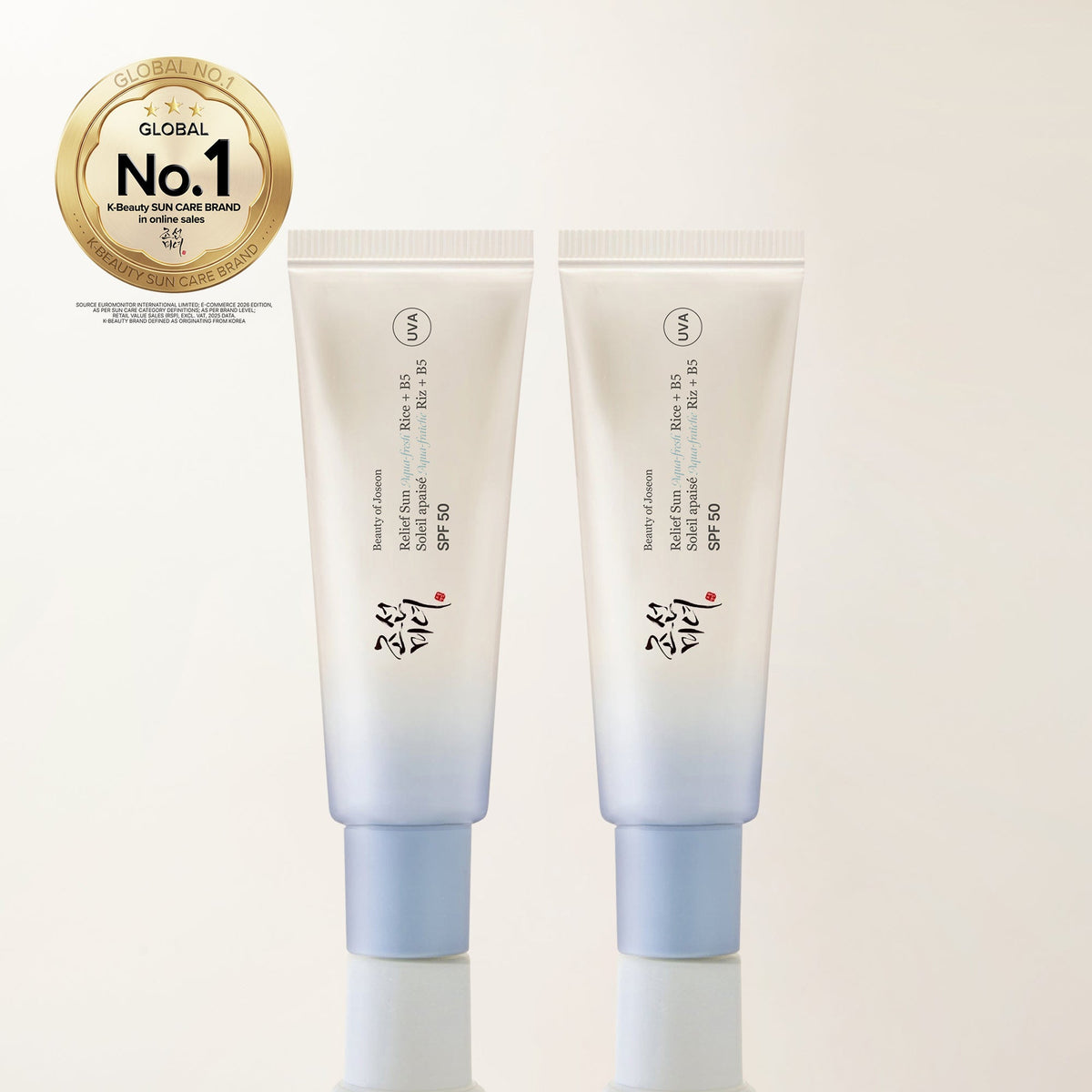 Twee tubes Beauty of Joseon Relief Sun Aqua-fresh naast elkaar