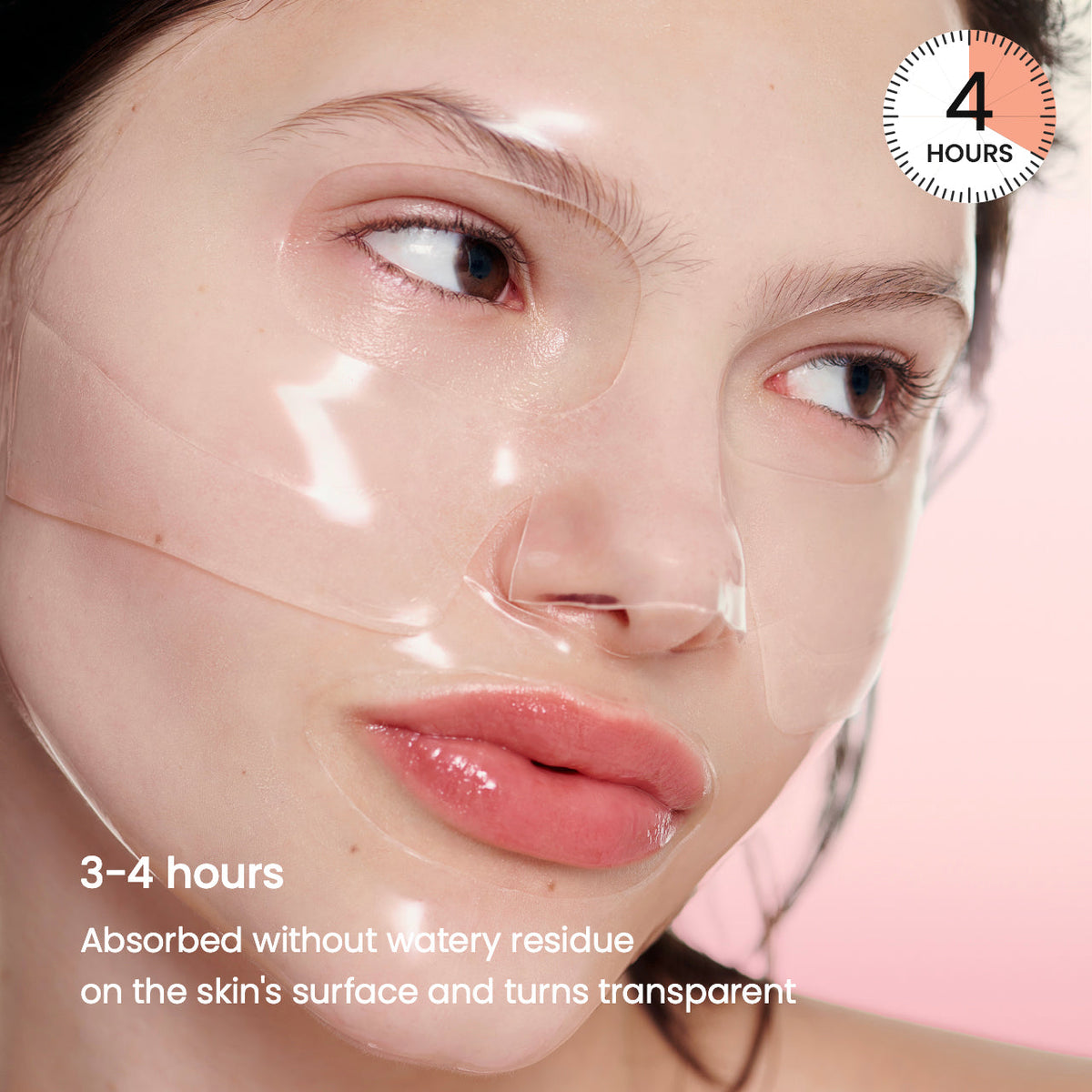 Biodance Bio-Collagen Real Deep Mask na 3 tot 4 uur transparant op de huid, zonder waterig laagje