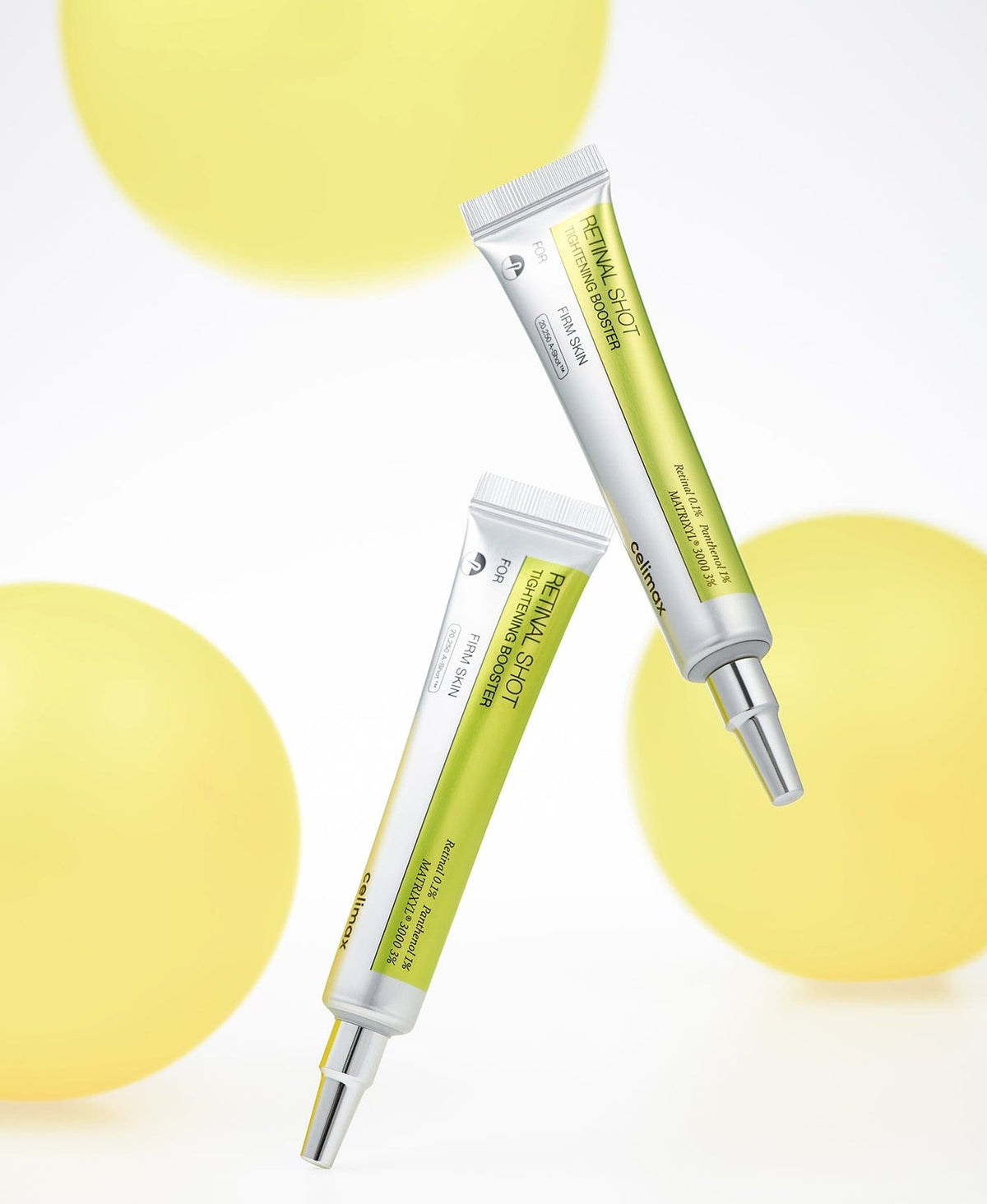 Celimax Retinal Shot Tightening Booster tubes met gele accenten