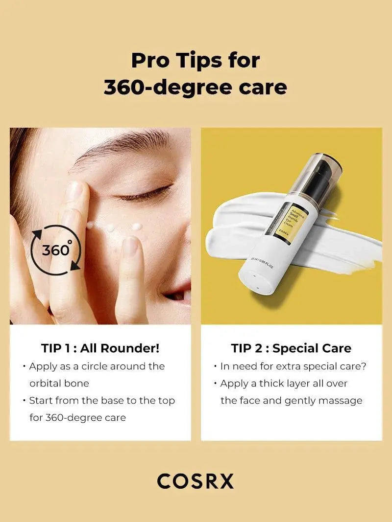 COSRX Advanced Snail Peptide Eye Cream, tips: rond het oog aanbrengen of als dikke laag op het gezicht