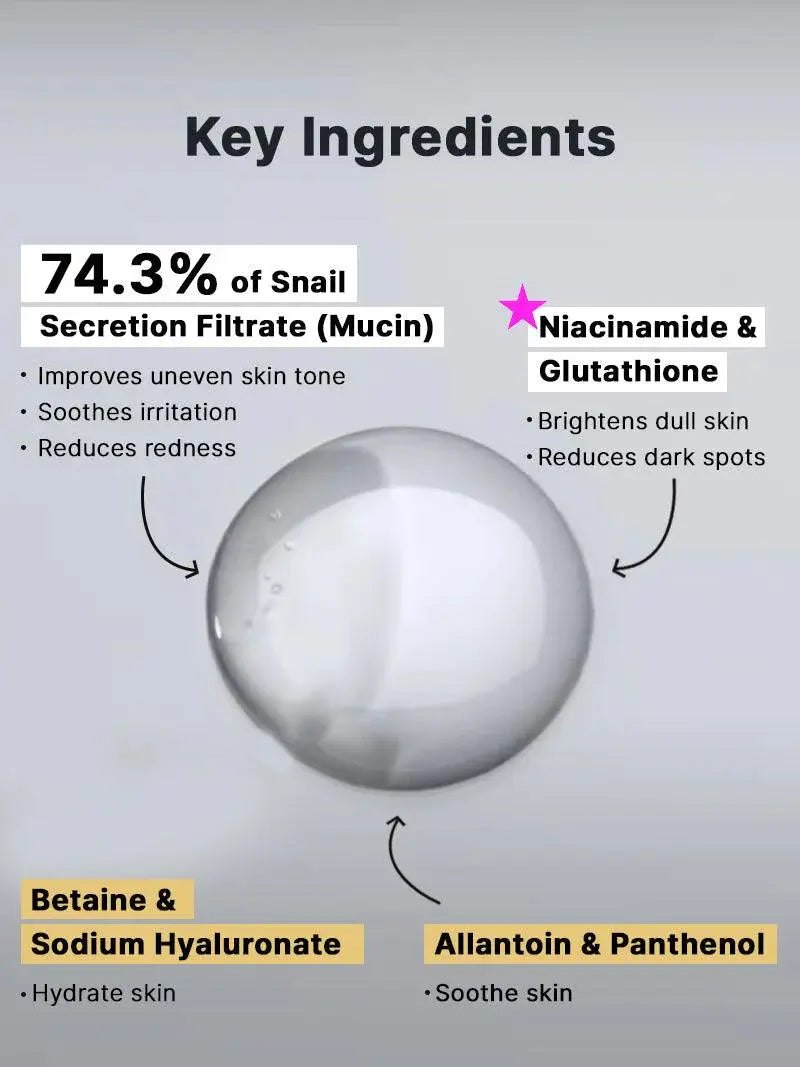 COSRX Advanced Snail Radiance Dual Essence, ingrediënten: slakkenslijm, niacinamide, glutathion, betaïne en panthenol