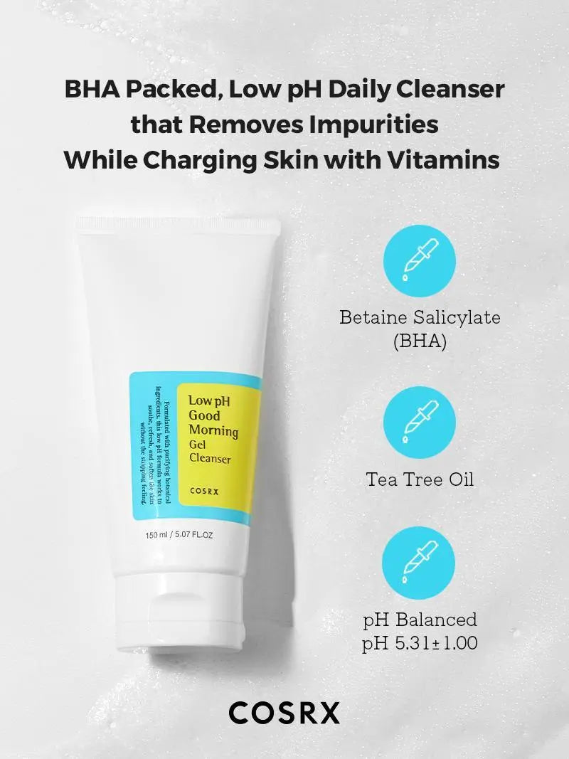 COSRX Low pH Good Morning Gel Cleanser met BHA (betaïne salicylaat) en tea tree olie