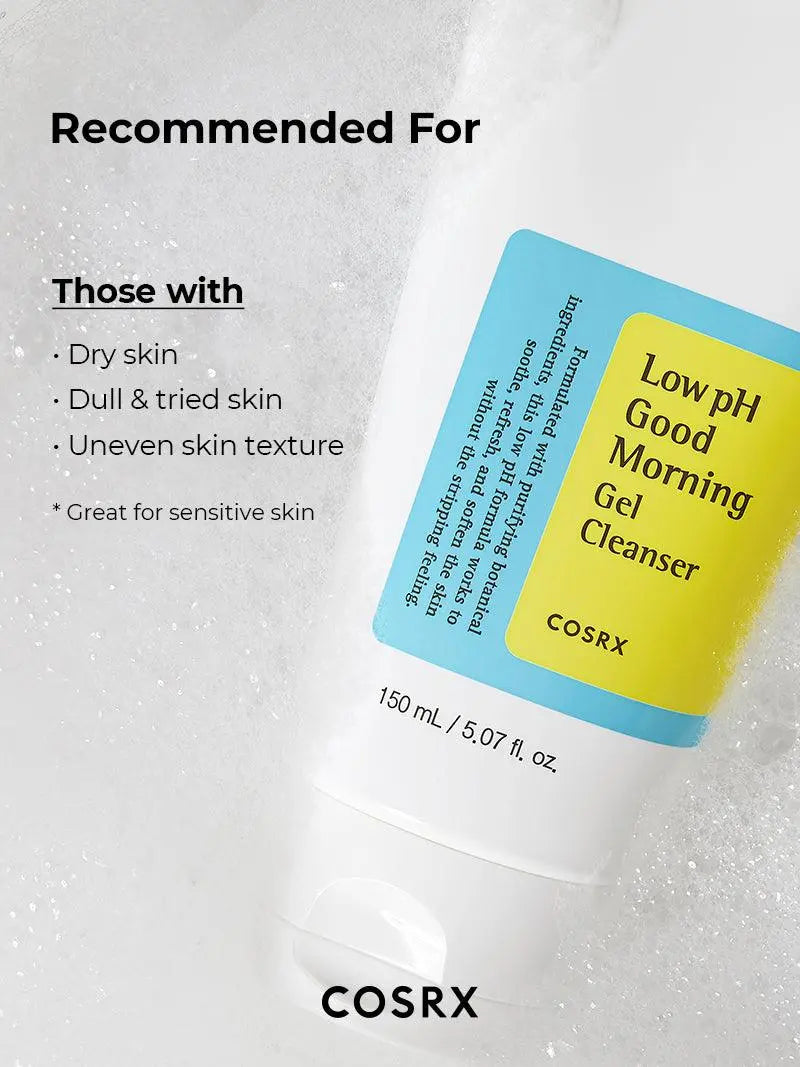 COSRX Low pH Good Morning Gel Cleanser aanbevolen voor droge, doffe huid en ongelijke textuur