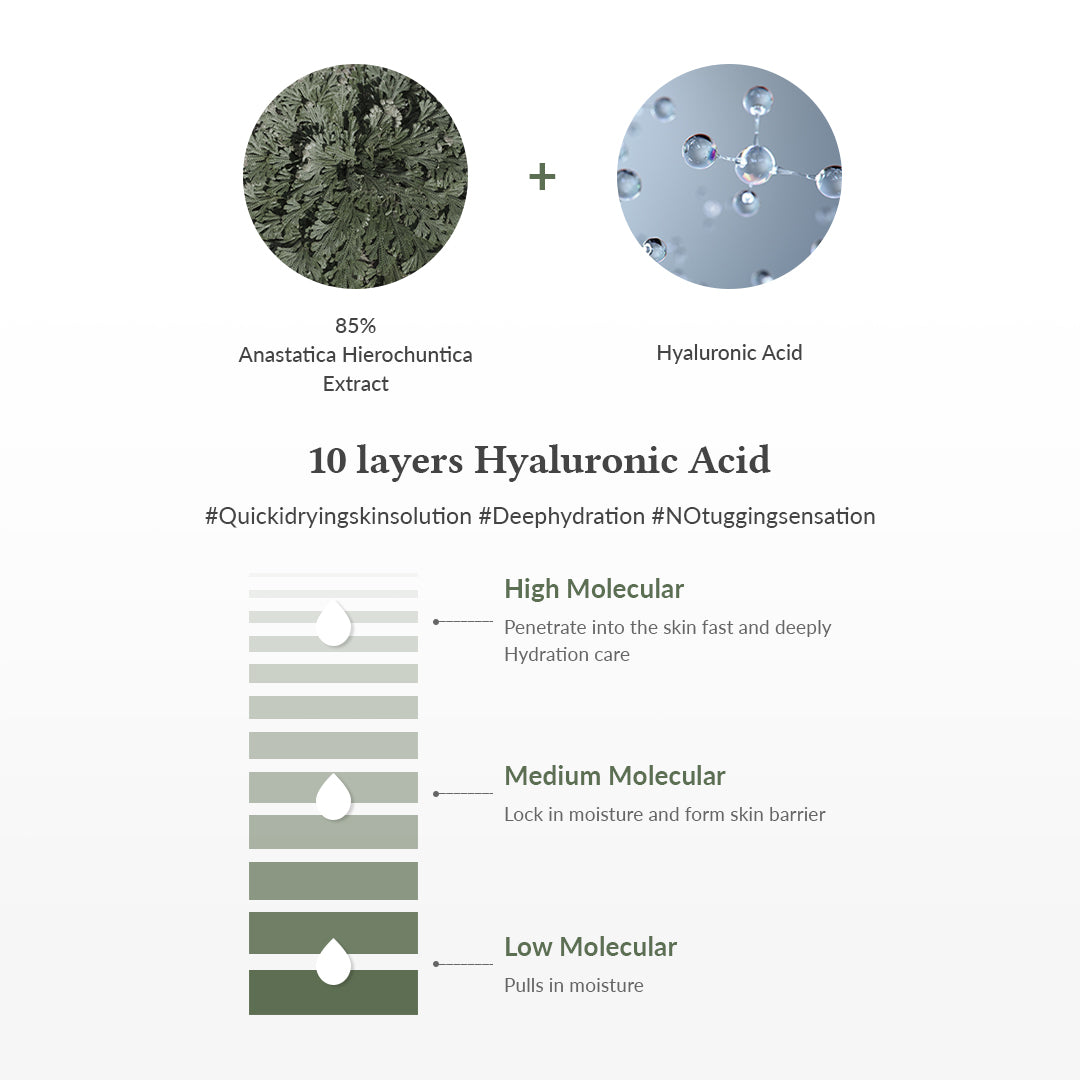 85% anastatica hierochuntica-extract en 10 soorten hyaluronzuur in de Dr.Althea toner