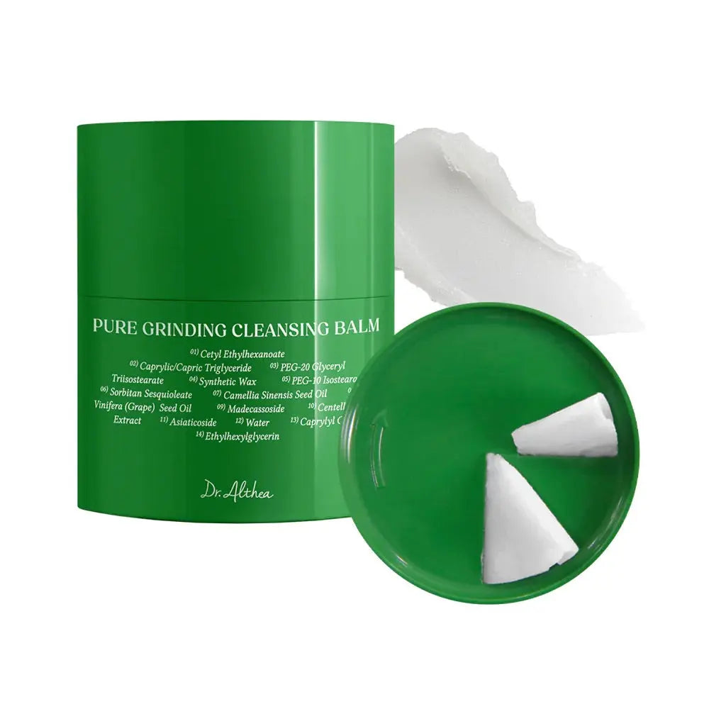 Dr.Althea Pure Grinding Cleansing Balm, groene pot met spatel en balm
